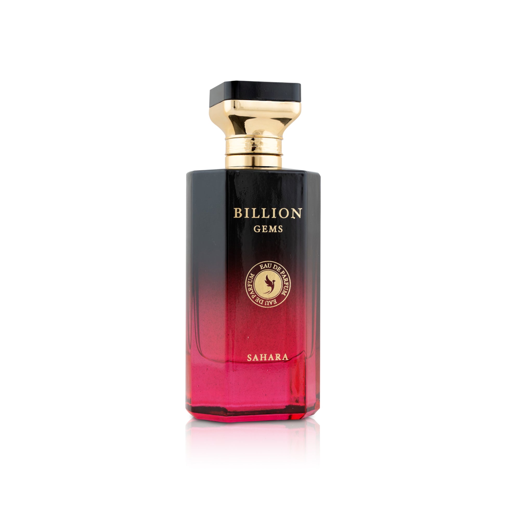 Perfume bottle with 'Billion Gems' branding on a white background