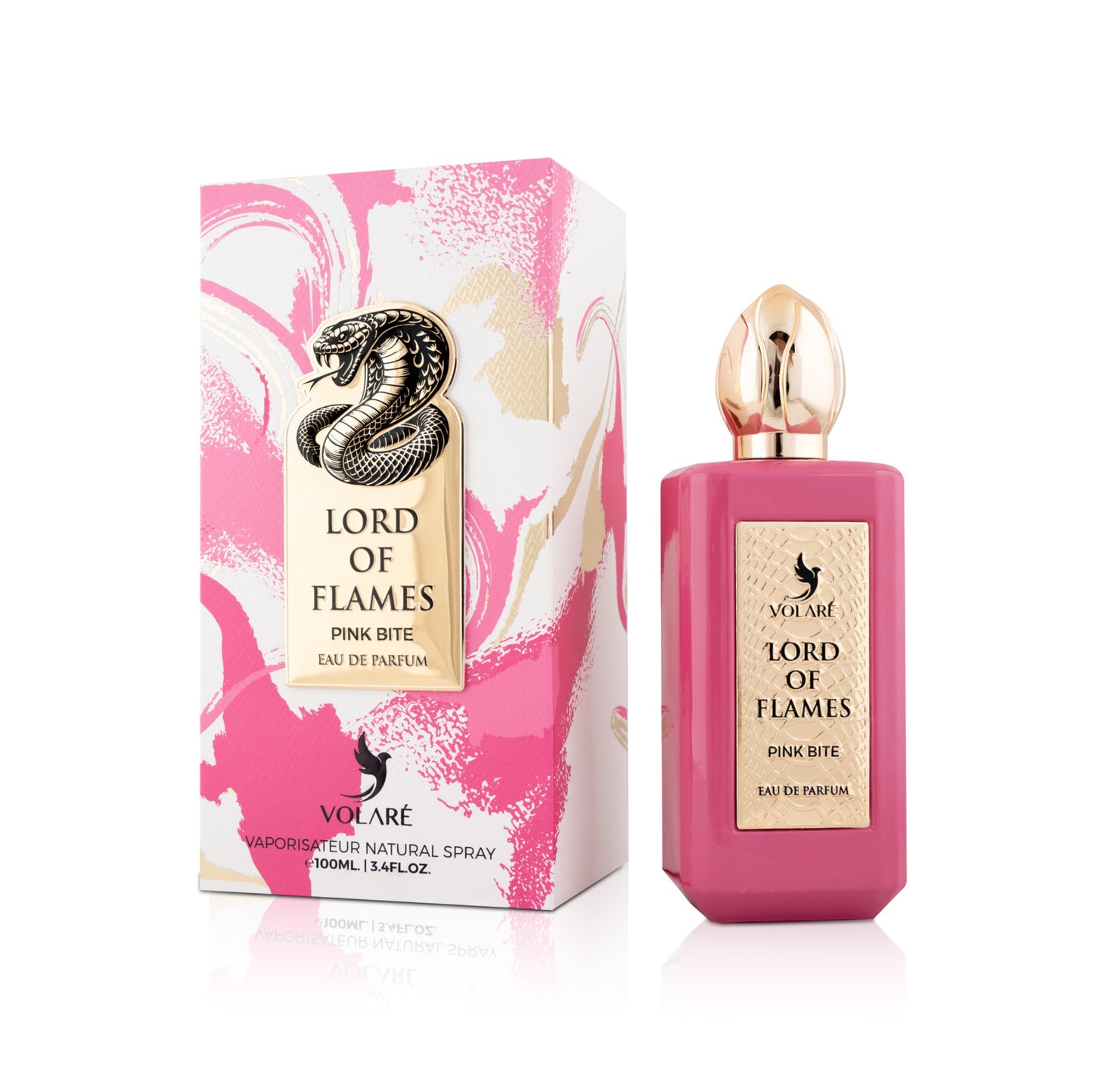 Volaré Lord of Flames Pink Bite eau de parfum bottle and packaging on a white background