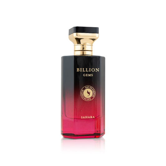 Perfume bottle with 'Billion Gems' branding on a white background