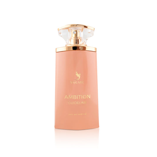 Perfume bottle labeled 'Ambition Guideline' by Vagari on a white background