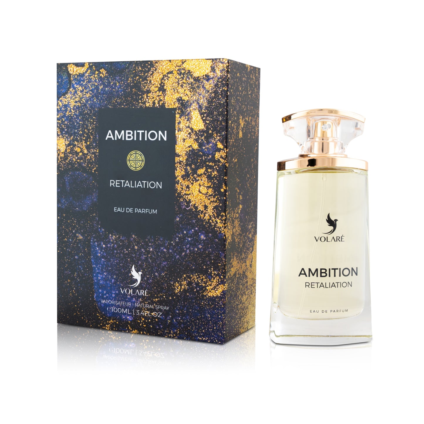 Volare Ambition Retaliation perfume bottle and packaging on a white background