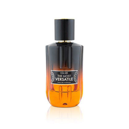 Perfume bottle labeled 'The Most Versatile' by Volare on a white background